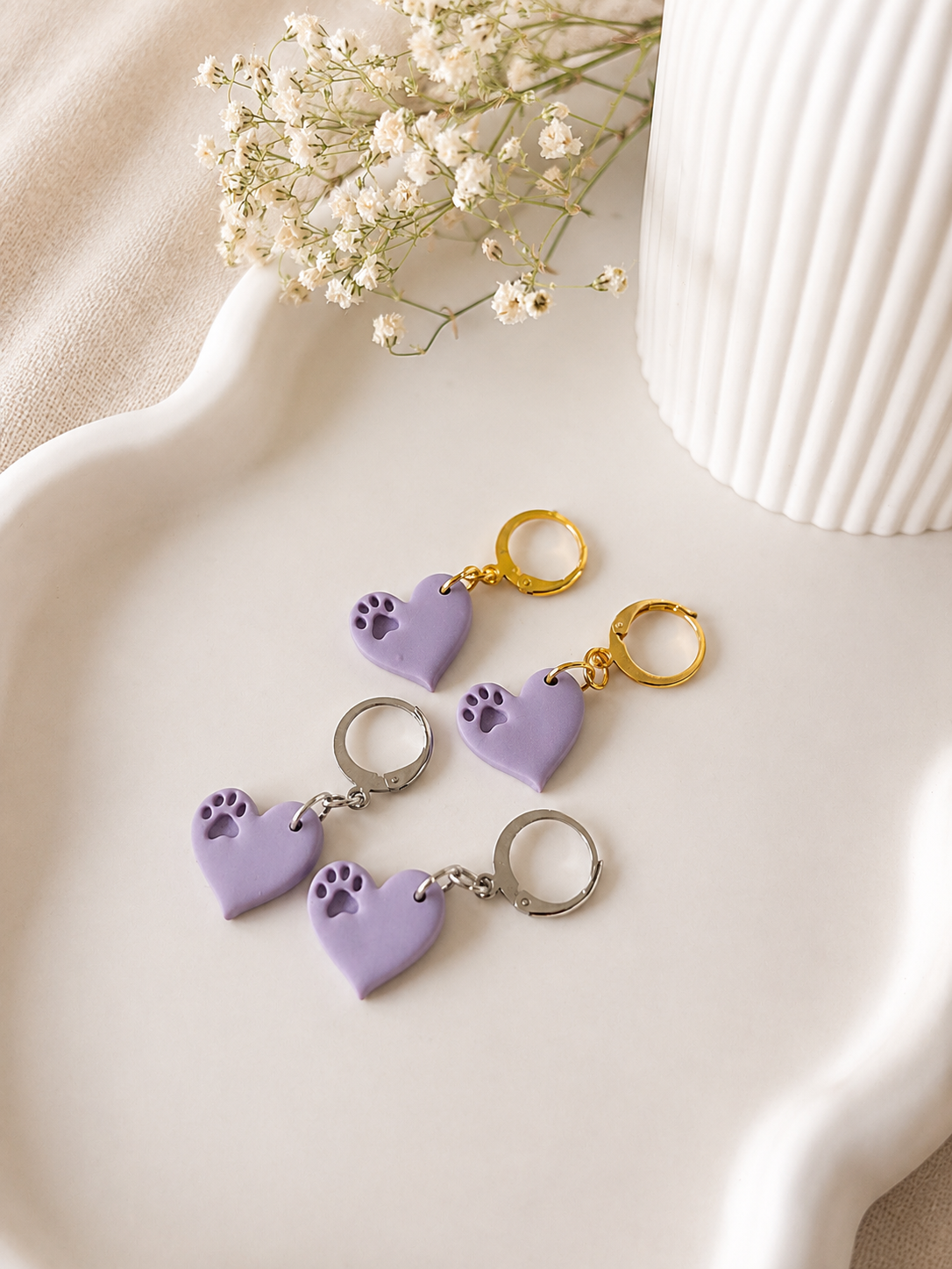 Heart Paw Print Huggie Earrings