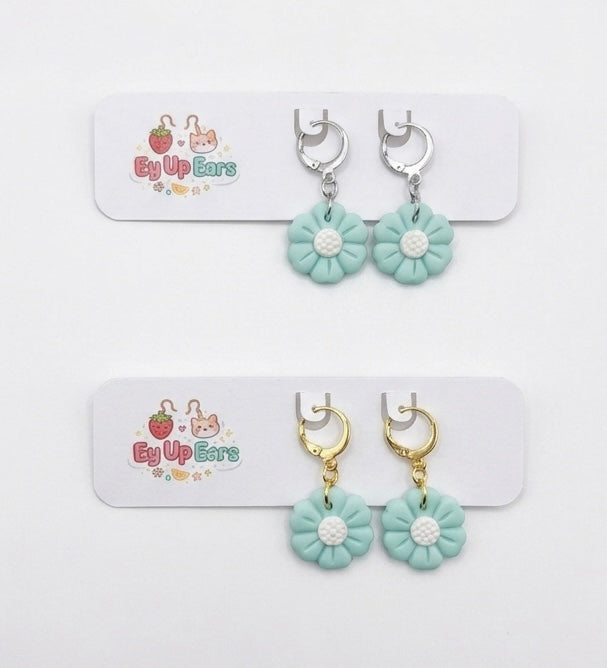 Pastel Green Mint Flower Earrings