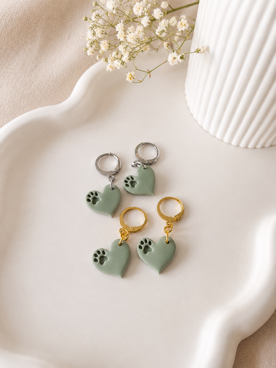 Heart Paw Print Huggie Earrings