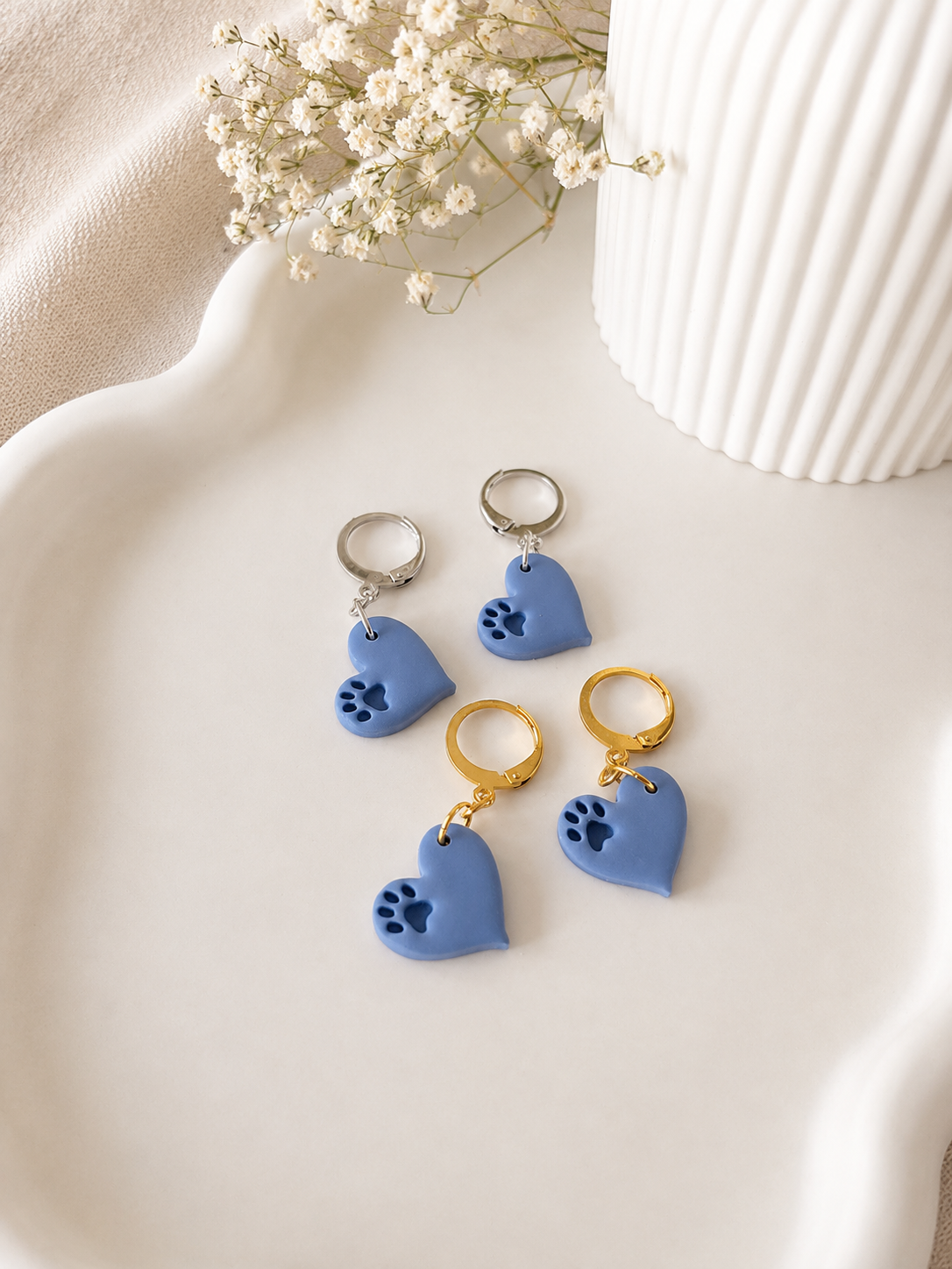 Heart Paw Print Huggie Earrings