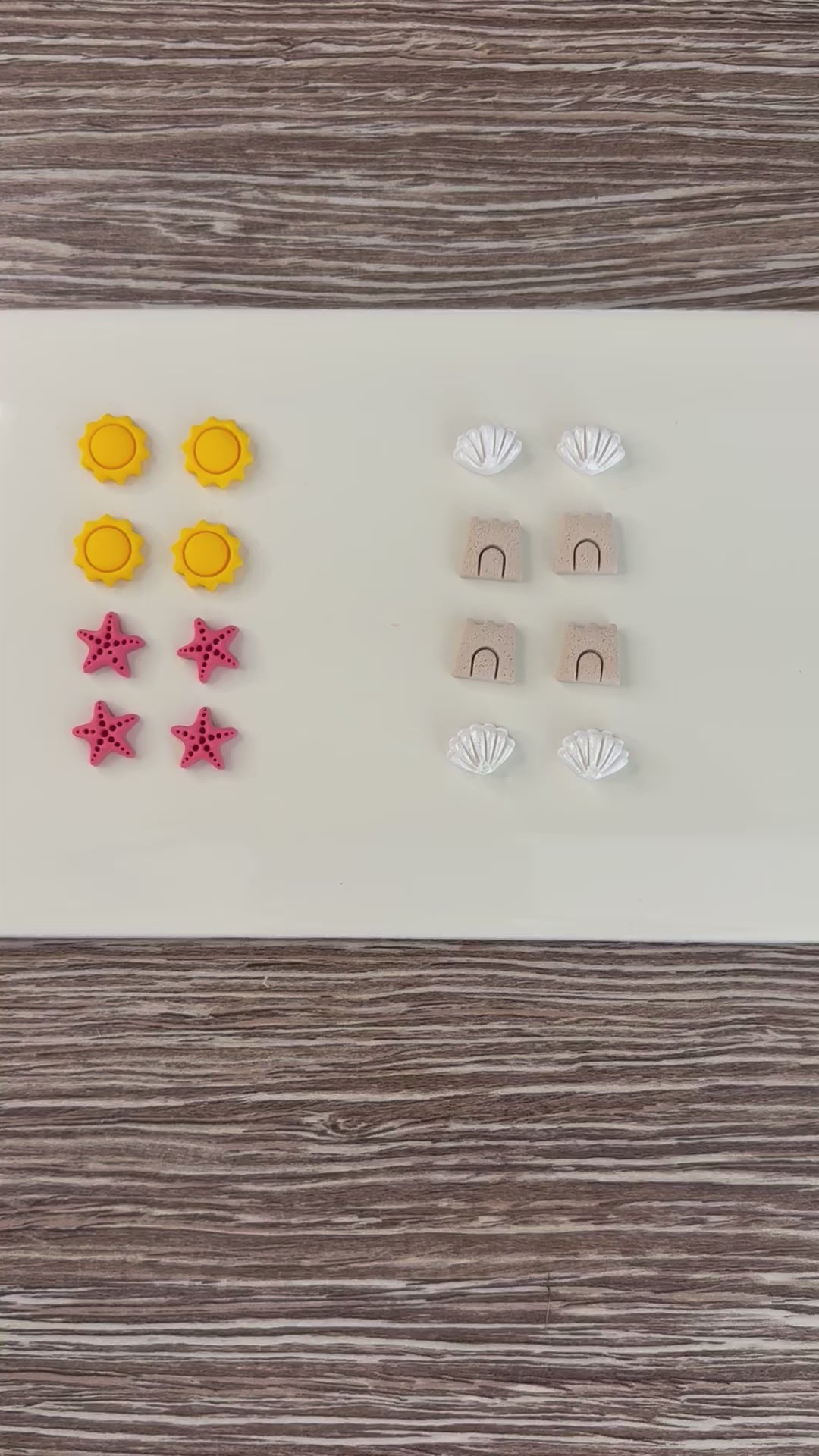 Seaside pack of four earrings studs - beach inspired stud earrings - seashell - starfish - sandcastle - sun
