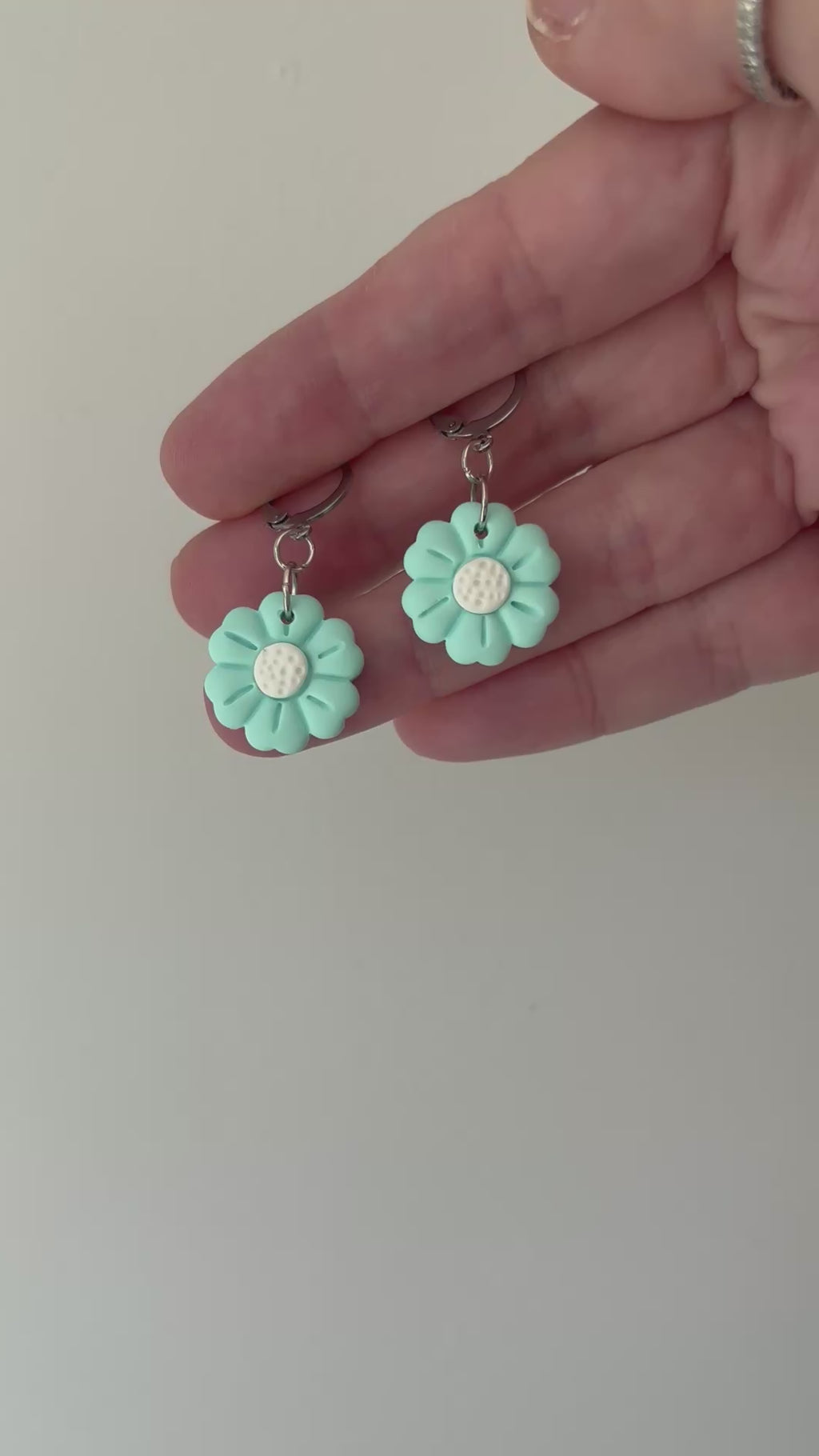Pastel Green Mint Flower Earrings